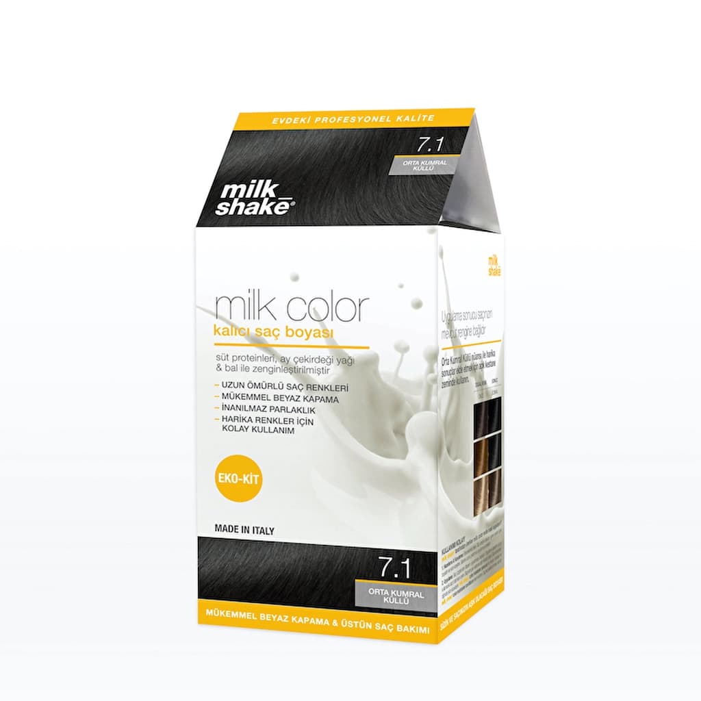 milk_shake Milk Color Eko Kalıcı Saç Boyası Seti 7.1 Orta Kumral Küllü