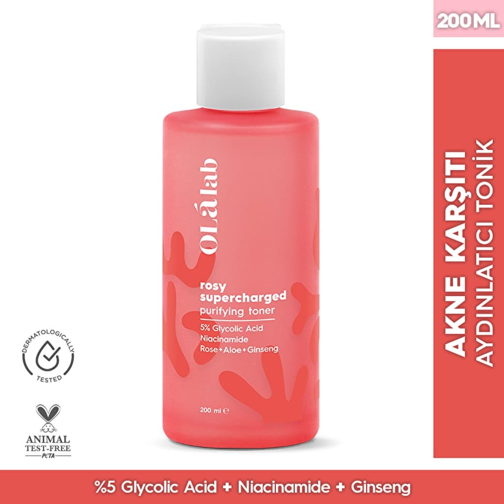 Olalab Akne, Siyah Nokta ve Leke Karşıtı Aydınlatıcı Sıkılaştırıcı %5 Glikolik Asit Tonik 200 ml