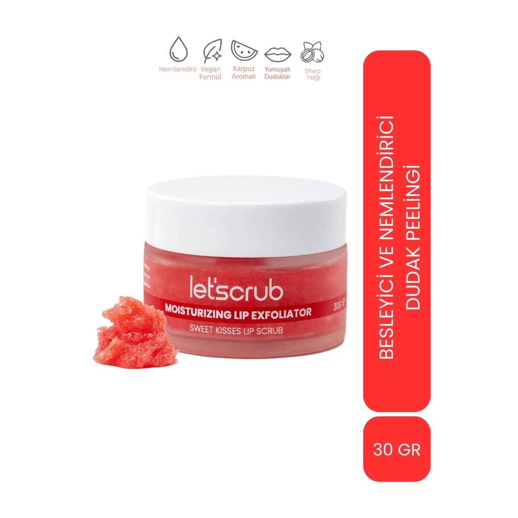 Let'scrub Moisturizing Lip Exfoliator Sweet Kisses Besleyici ve Nemlendirici Dudak Peelingi 30 gr