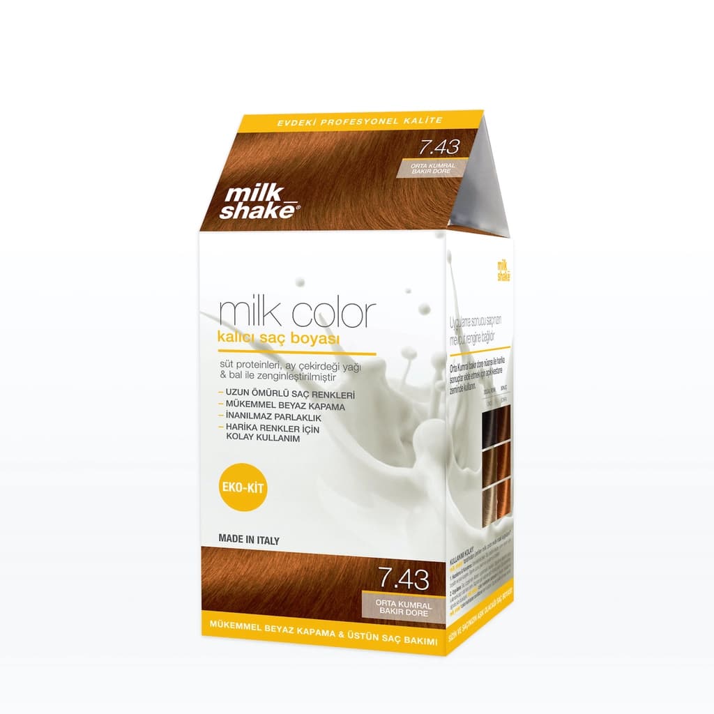 milk_shake Milk Color Eko Kalıcı Saç Boyası Seti 7.43 Orta Kumral Bakır Dore