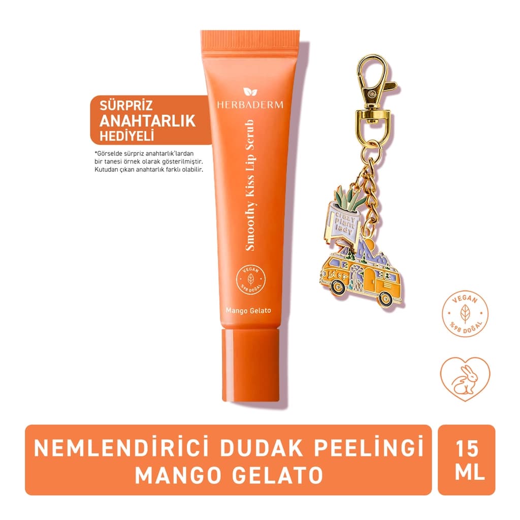 Herbaderm Dudak Peelingi Mango Aromalı 15 ml (Anahtarlık Hediyeli)