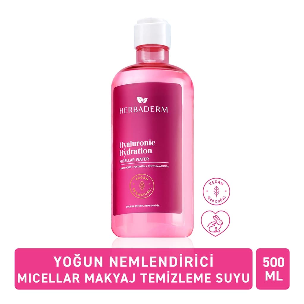 Herbaderm Hyaluronic Hydration Micellar Makyaj Temizleme Suyu 500 ml