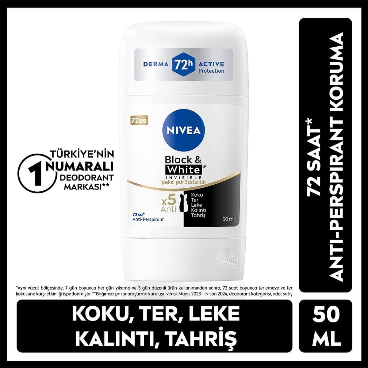 Nivea Deo Nivea Black&White Invisible İpeksi Pürüzsüzlük Stick Deodorant 50 ml