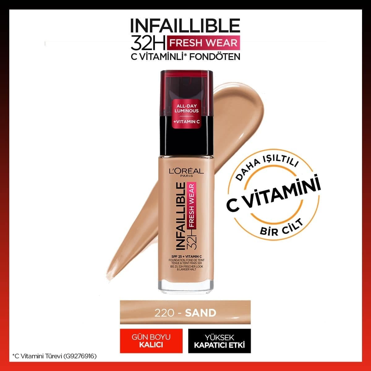 L'Oréal Paris Infaillible 32H Fresh Wear C Vitaminli Fondöten 220 Sand